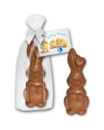 Riesiger Schokohase 1,1 kg als Mega Werbeartikel im Glanzbeutel mit Schleife und Karte zu Ostern