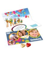 Zum Frühjahr Gruß per Karte mit Herz aus Schokolade von Lindt versenden oder verteilen 