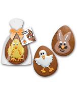 Honigbrot Ostereier mit Figuren Hase, Henne und Küken verziertes Gebäck als Werbeartikel