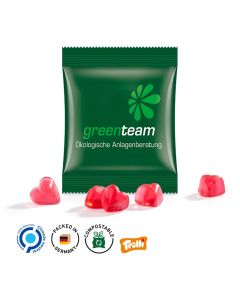 Minitüte,15 g, kompostierbare Folie weiß, Trolli Fruchtgummi Herz rot, 10% Fruchtsaft