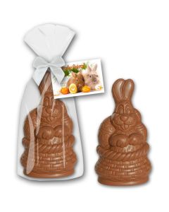 Hase Schokolade im Korb im Glanzbeutel mit Karte 200g (ab 25 Stück)