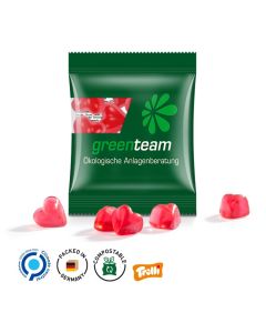Minitüte,15 g, kompostierbare Folie transparent, Trolli Fruchtgummi Herz rot, 10% Fruchtsaft