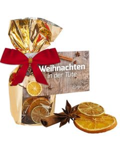 Duft-Deko, ca. 30g, Goldfolienbeutel mit Werbekarte
