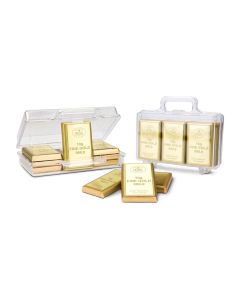 Goldkoffer mit 12 Goldbarren, Edelvollmilch-Schokolade (120 g)