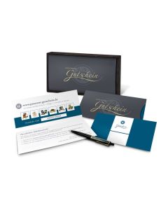Geschenkgutschein Blau in Holzkiste, große Auswahl an Präsenten, Lifestyle- und Wellnessprodukten, Kategorie 20 €