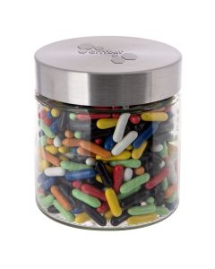 Glas 0,9 L mit Süßigkeiten, mit Prägung