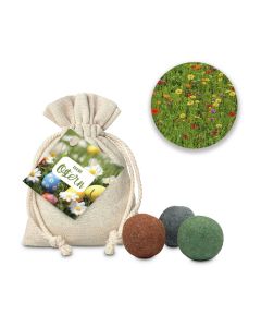 Oster-Blumenwiese, 3 Saatkugeln im Säckchen