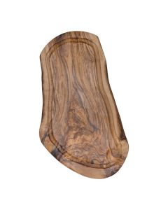 Schneidebrett mit Saftrinne oval Olivenholz 35-40x17 cm