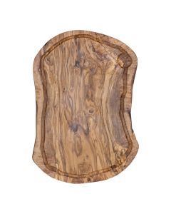Schneidebrett mit Saftrinne oval Olivenholz 30-35x15 cm