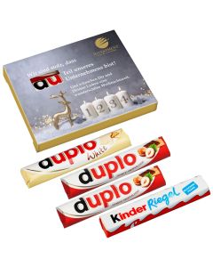 4er Advents- Duplo-Pack , 2x Duplo klassisch, 1x Duplo weiß
und 1x Kinder Riegel