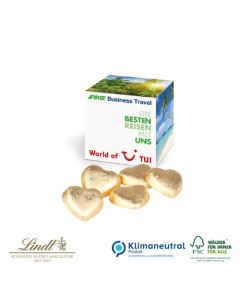 Werbewürfel mit süßer Füllung Lindt Herzen zu Ostern bedrucken 25g (ab 150 Stück)