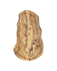 Schneidebrett mit Saftrinne oval Olivenholz 40-45x20 cm