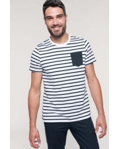 Kariban Gestreiftes Kurzarm-T-Shirt im Marine-Stil mit Tasche