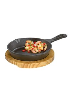 Küchenprofi BBQ Grill-/Servierpfanne rund mit Holzbrett 26 x 18 x 6cm