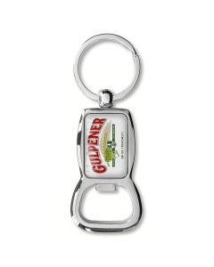 Luxuriöser silberner Schlüsselanhänger Öffner mit Doming-Etikett. Druckgröße 30,5 x 20,5 mm
