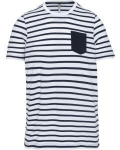 Kariban Gestreiftes Kurzarm-T-Shirt mit Tasche für Kinder im Marine-Stil