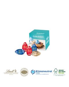 Werbewürfel mit süßer Füllung Lindt Eier zu Ostern bedrucken 35g (ab 150 Stück)