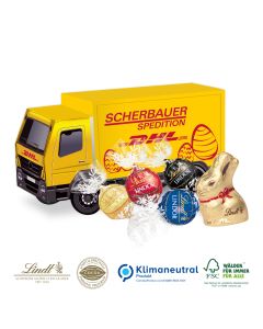 Lindt Goldhase und Eier im LKW als 3D Präsent bedrucken 60g (ab 150 Stück)