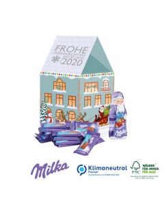 Milka Weihnachtshaus als Präsent bedrucken