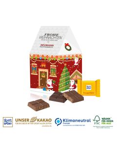 Weihnachtshaus Präsent mit Ritter Sport Schokotäfelchen bedrucken als Werbeartikel