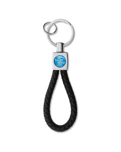 Luxuriöser silberner Schlüsselanhänger mit Doming-Etikett. Druckgröße Durchmesser 12,8 mm