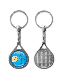 Tennis Racket, lagernd mit 4c Doming Ø 25 mm 1-stg.
