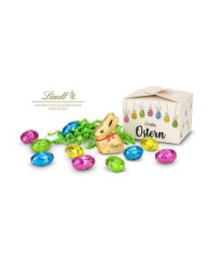 Buntes Lindt Osternest - Lindt-Osterhase mit 10 Eiern, auch in individueller Pralinenschachtel