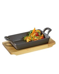 Küchenprofi BBQ Grill-/Servierpfanne eckig mit Holzbrett 21,5 x 12,5 x 6cm