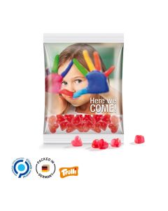 Maxitüte, 50 g, Folie transparent, Trolli Fruchtgummi Herz rot, 10% Fruchtsaft