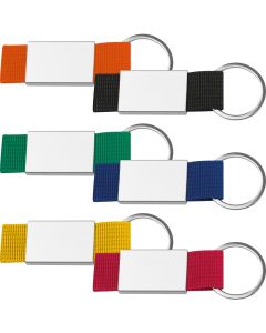 Schlüsselanhänger mit farbigem Stoffbändchen