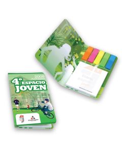 Kartoncover mit Haftnotizen und Indexstreifen