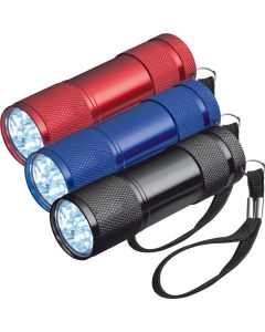 Taschenlampe aus Aluminium mit 9 LEDs, inkl. Batterien in einer Box