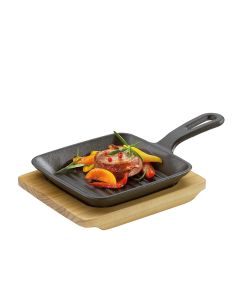 Küchenprofi BBQ Grill-/Servierpfanne mit Holzbrett 23 x 13,5 x 5,5cm