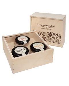 3 Gourmet Gewürze im Gourmetkästchen aus Birkenholz