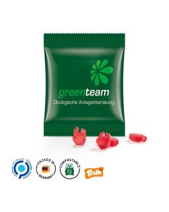 Minitüte Sonderform, 15 g, Folie kompostierbar weiß, Fruchtgummi 10 % Fruchtsaftanteil