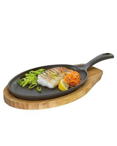 Küchenprofi BBQ Grill-/Servierpfanne oval mit Holzbrett 39 x 20 x 5cm