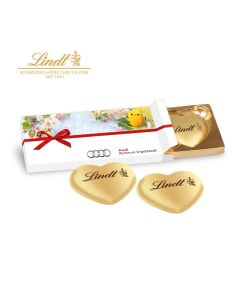 Lindt Herzen in Präsentschachtel bedrucken mit eigenem Werbemotiv zu Ostern