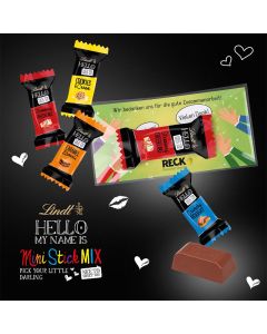 Lindt HELLO Minis auf Kärtchen mit Firmenwerbung bedrucken